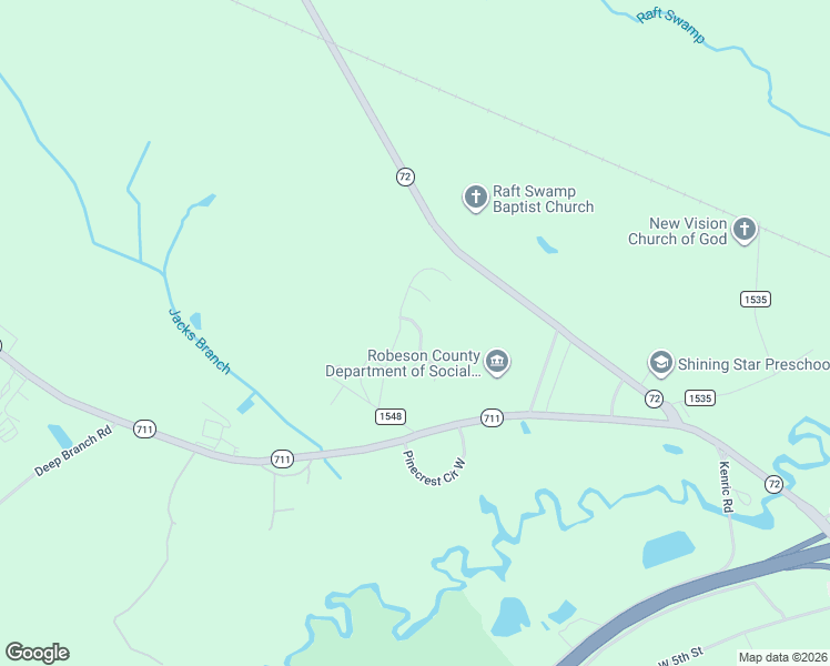 map of restaurants, bars, coffee shops, grocery stores, and more near 1101 Cy Williams Boulevard in Lumberton