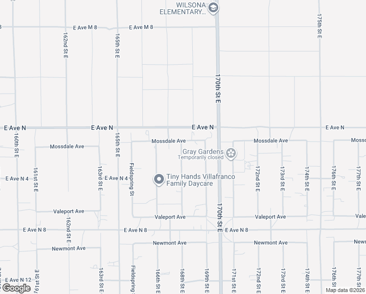map of restaurants, bars, coffee shops, grocery stores, and more near 41110 168th Street East in Lancaster