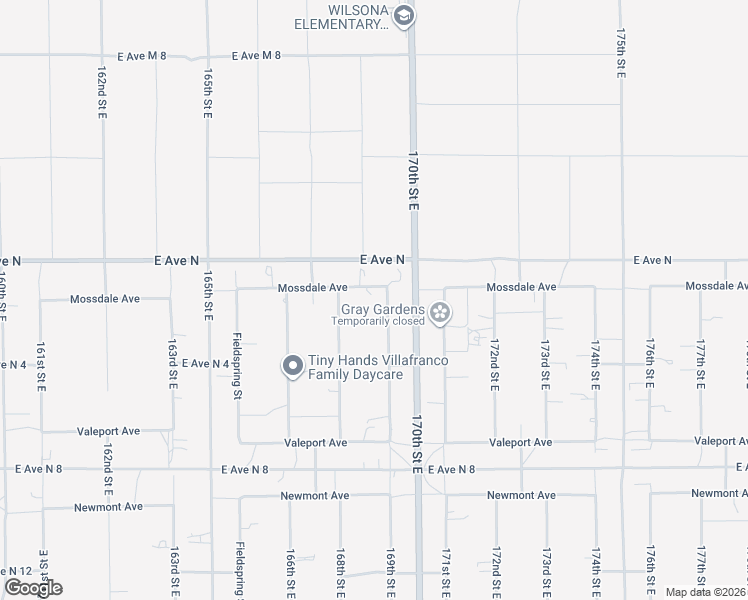 map of restaurants, bars, coffee shops, grocery stores, and more near 41115 169th Street East in Lake Los Angeles