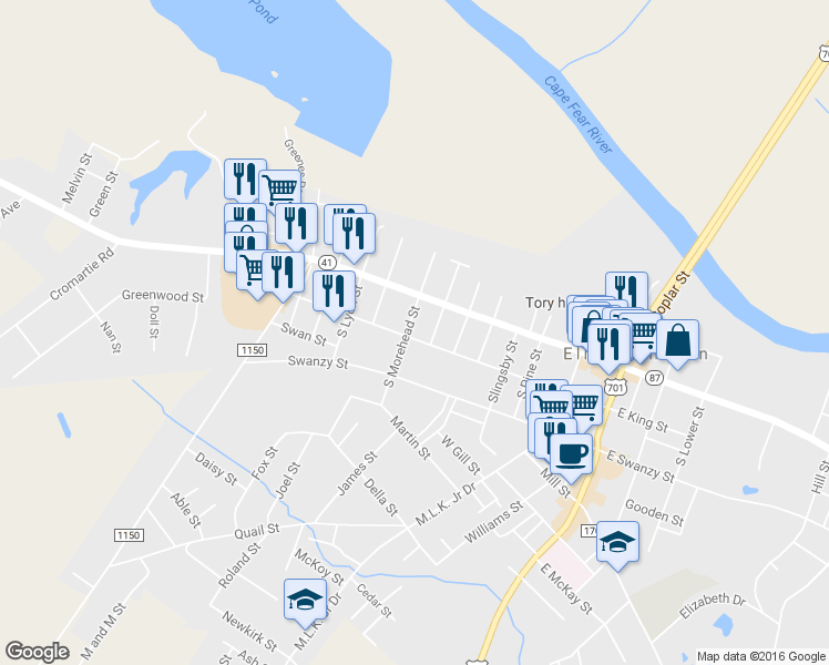map of restaurants, bars, coffee shops, grocery stores, and more near 113 South Morehead Street in Elizabethtown