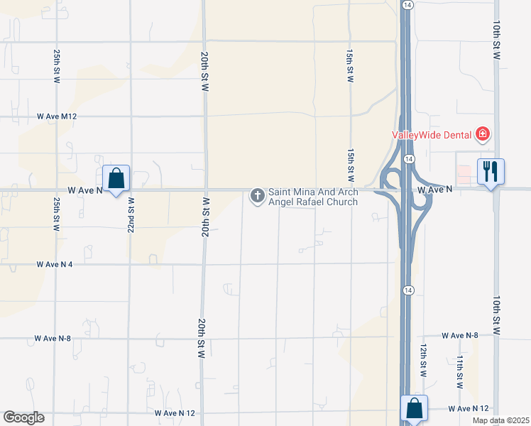 map of restaurants, bars, coffee shops, grocery stores, and more near 41127 17th Street West in Palmdale