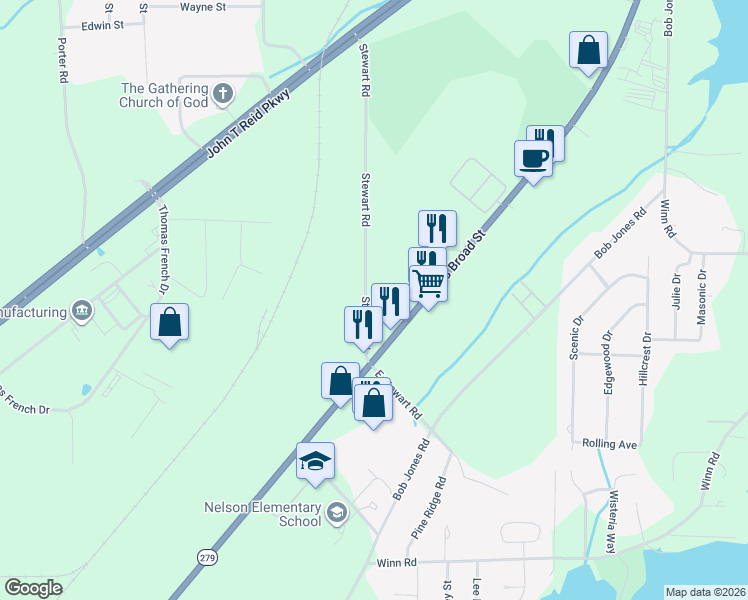 map of restaurants, bars, coffee shops, grocery stores, and more near 104 Stewart Road in Scottsboro
