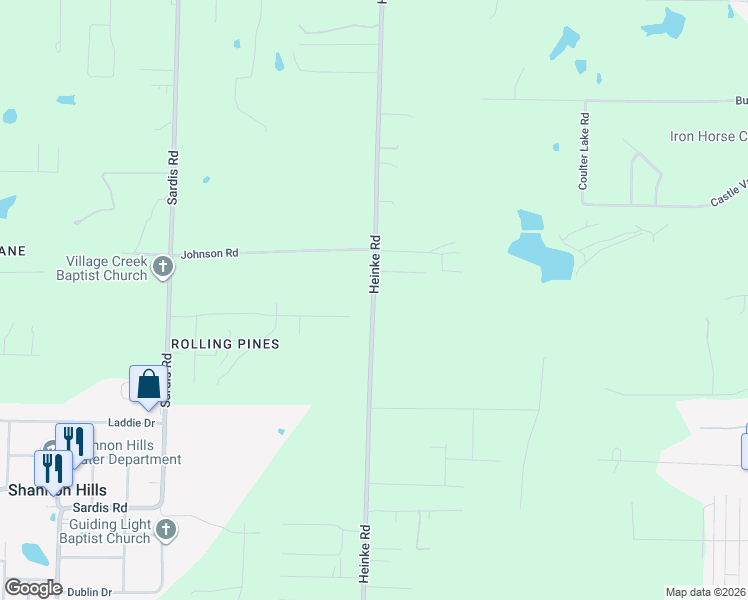 map of restaurants, bars, coffee shops, grocery stores, and more near 13122 Heinke Road in Little Rock