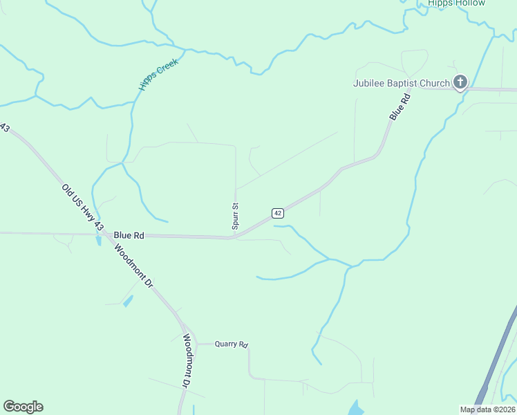 map of restaurants, bars, coffee shops, grocery stores, and more near 2825 Blue Road in Tuscumbia