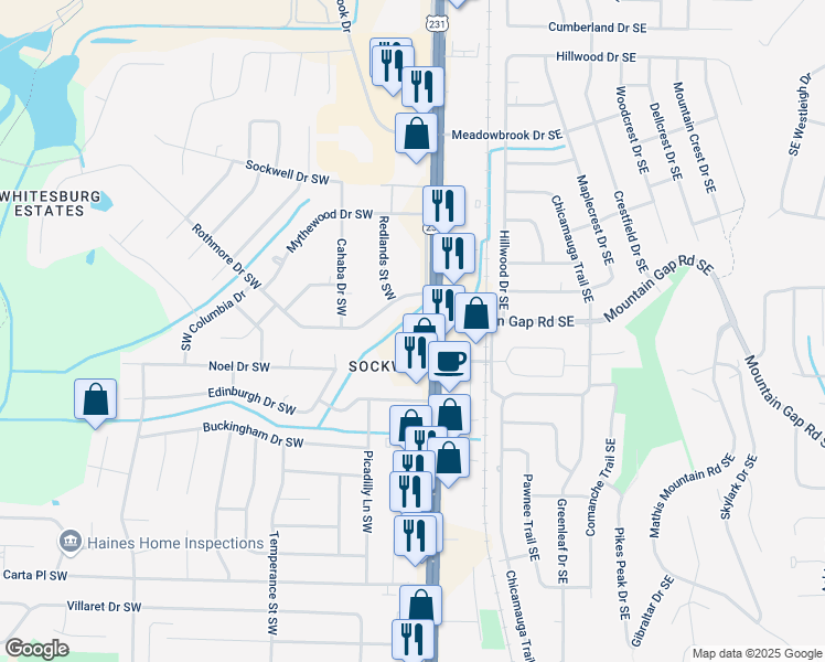 map of restaurants, bars, coffee shops, grocery stores, and more near 11030 Memorial Parkway Southwest in Huntsville