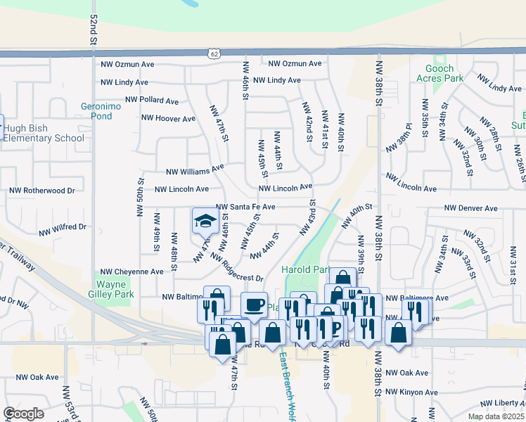 map of restaurants, bars, coffee shops, grocery stores, and more near 4328 Northwest Santa Fe Avenue in Lawton