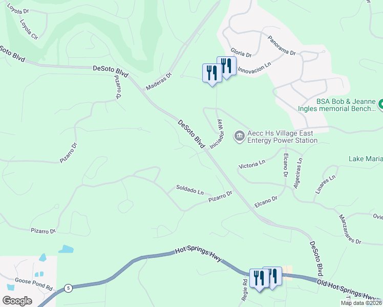 map of restaurants, bars, coffee shops, grocery stores, and more near 20 Risco Way in Hot Springs Village