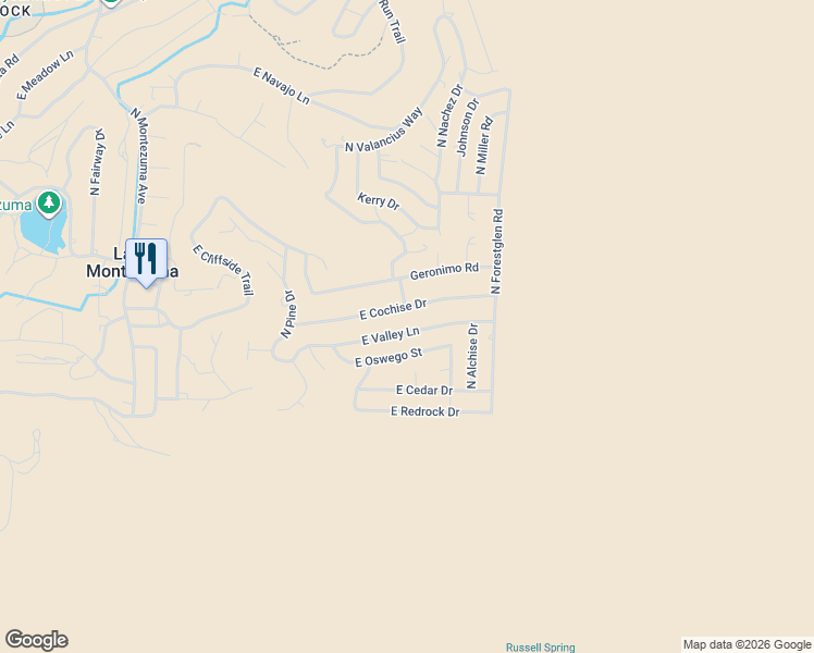 map of restaurants, bars, coffee shops, grocery stores, and more near 4825 East Cochise Drive in Lake Montezuma