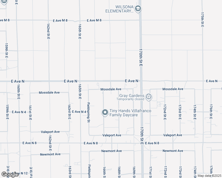 map of restaurants, bars, coffee shops, grocery stores, and more near 167th Street East in Lancaster