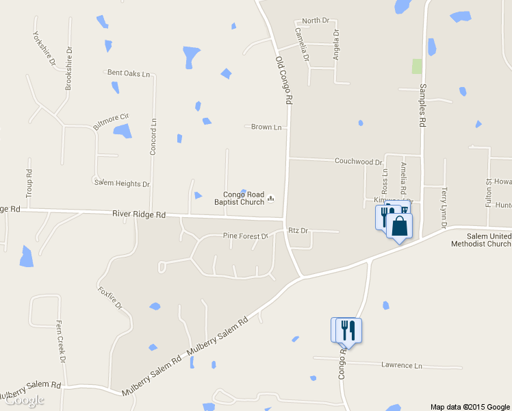 map of restaurants, bars, coffee shops, grocery stores, and more near 7193 Congo Road in Benton