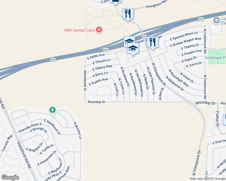 map of restaurants, bars, coffee shops, grocery stores, and more near 6081 North Dodge Drive in Prescott Valley