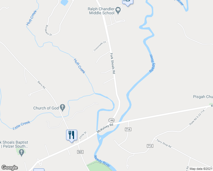 map of restaurants, bars, coffee shops, grocery stores, and more near 9 O'Shields Way in Simpsonville