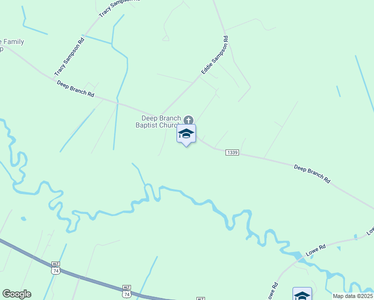 map of restaurants, bars, coffee shops, grocery stores, and more near 4045 Deep Branch Road in Lumberton
