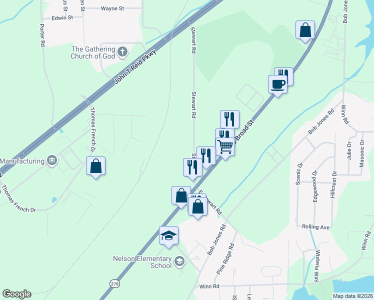 map of restaurants, bars, coffee shops, grocery stores, and more near 104 Stewart Road in Scottsboro