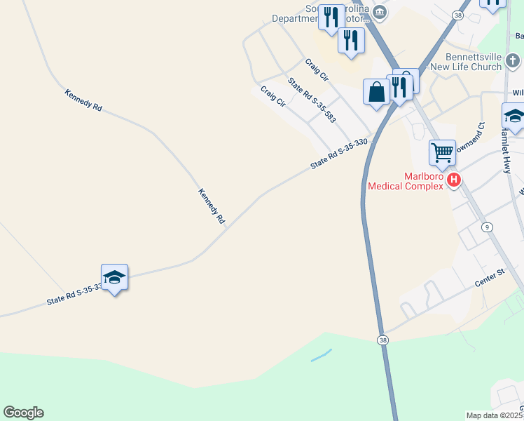 map of restaurants, bars, coffee shops, grocery stores, and more near State Road S-35-330 in Bennettsville