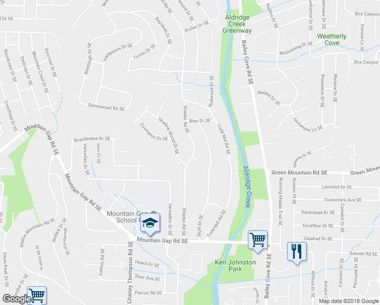 map of restaurants, bars, coffee shops, grocery stores, and more near 10020 Shades Road Southeast in Huntsville