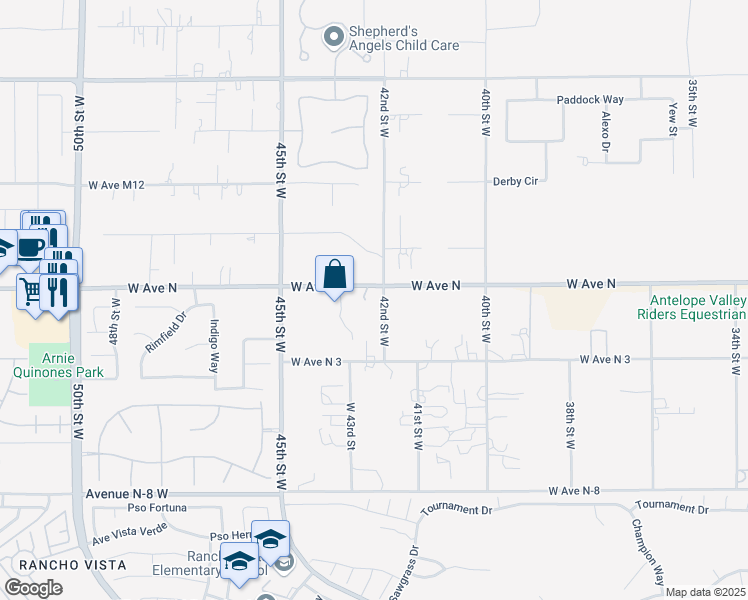 map of restaurants, bars, coffee shops, grocery stores, and more near 4214 West Avenue N in Palmdale