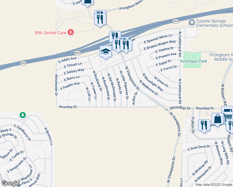 map of restaurants, bars, coffee shops, grocery stores, and more near 6091 N Old McDonald Dr in Prescott Valley