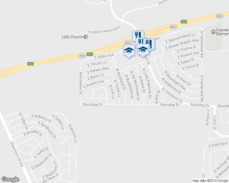 map of restaurants, bars, coffee shops, grocery stores, and more near 6115 North Colt Lane in Prescott Valley