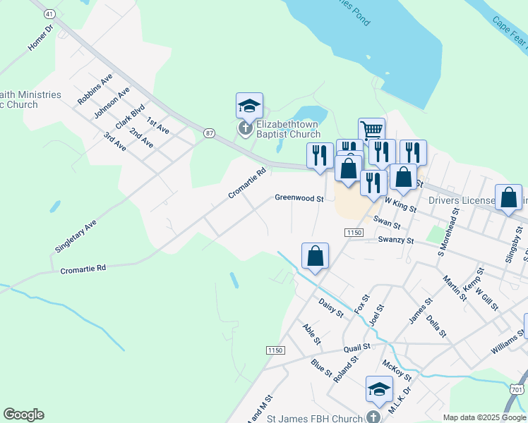 map of restaurants, bars, coffee shops, grocery stores, and more near 1615 Greenwood Street in Elizabethtown
