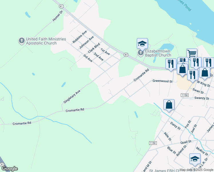 map of restaurants, bars, coffee shops, grocery stores, and more near 409 Hayfield Street in Elizabethtown