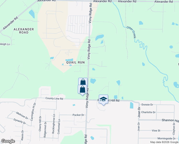 map of restaurants, bars, coffee shops, grocery stores, and more near 2 Ponds Edge Lane in Alexander