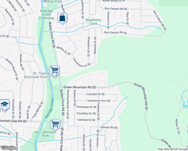 map of restaurants, bars, coffee shops, grocery stores, and more near 10305 Foothills Circle in Huntsville