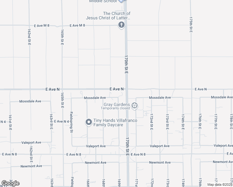 map of restaurants, bars, coffee shops, grocery stores, and more near 16853 Mossdale Avenue in Lancaster