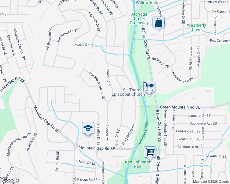 map of restaurants, bars, coffee shops, grocery stores, and more near 10020 Shades Road Southeast in Huntsville
