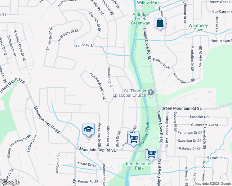map of restaurants, bars, coffee shops, grocery stores, and more near 10020 Shades Road Southeast in Huntsville