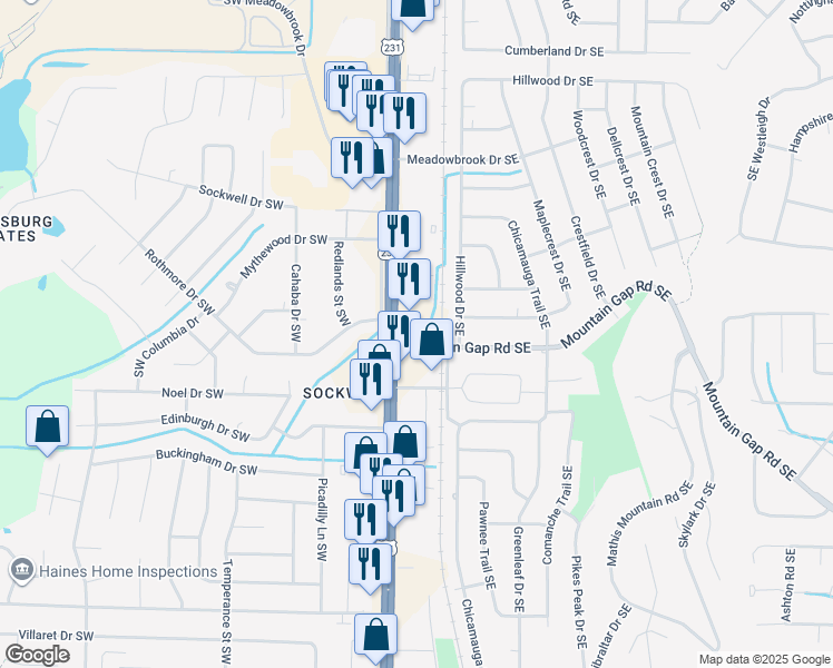 map of restaurants, bars, coffee shops, grocery stores, and more near 11399 Memorial Parkway Southwest in Huntsville
