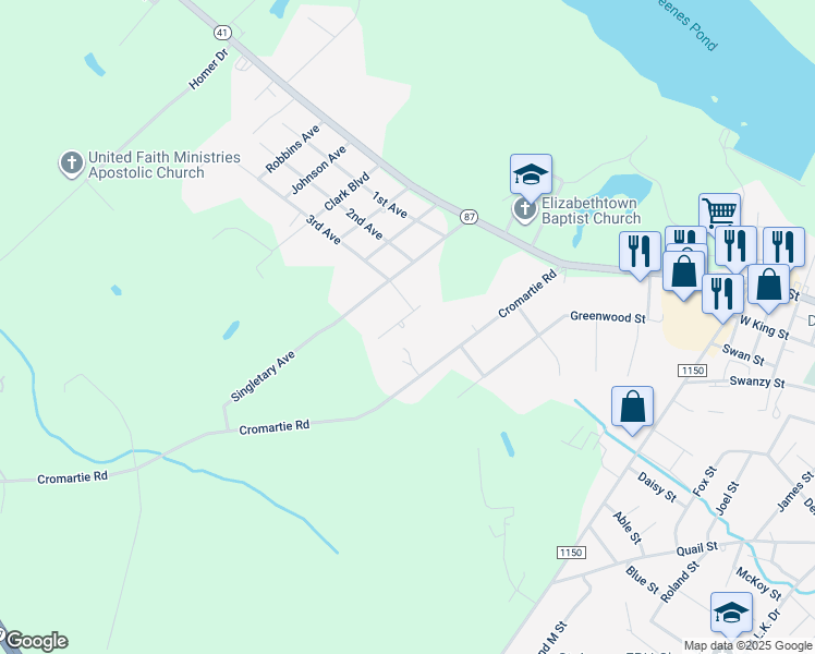 map of restaurants, bars, coffee shops, grocery stores, and more near 353 Hayfield Street in Elizabethtown