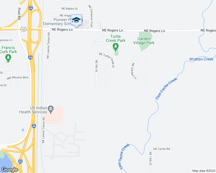 map of restaurants, bars, coffee shops, grocery stores, and more near 913 Northeast Bob White Road in Lawton