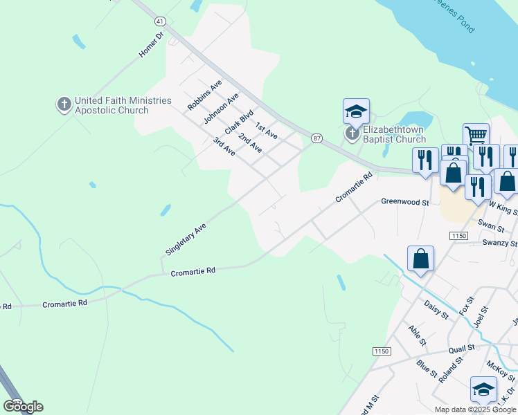 map of restaurants, bars, coffee shops, grocery stores, and more near 404 Hayfield Street in Elizabethtown