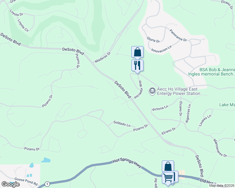 map of restaurants, bars, coffee shops, grocery stores, and more near 20 Risco Way in Hot Springs Village