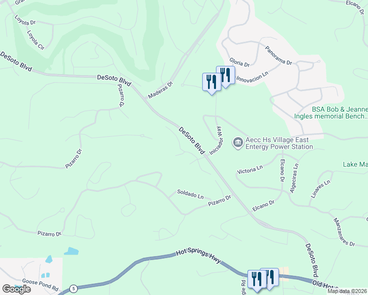 map of restaurants, bars, coffee shops, grocery stores, and more near 20 Risco Way in Hot Springs Village