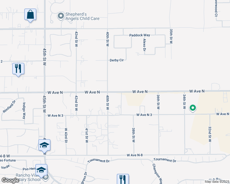 map of restaurants, bars, coffee shops, grocery stores, and more near West Avenue N in Lancaster