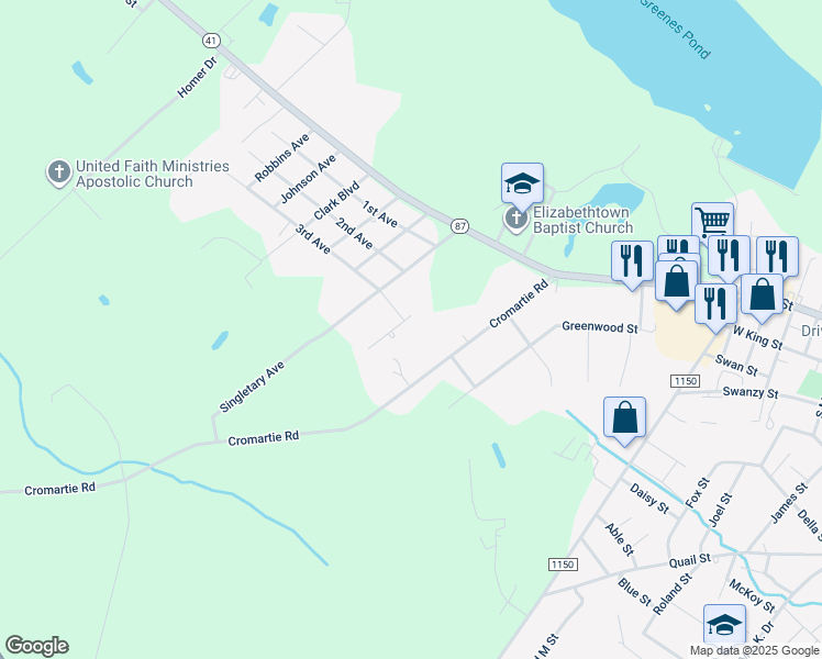 map of restaurants, bars, coffee shops, grocery stores, and more near 321 Hayfield Street in Elizabethtown
