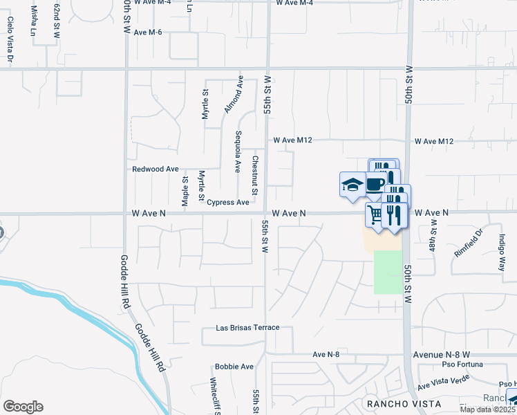 map of restaurants, bars, coffee shops, grocery stores, and more near 41181 Summitview Lane in Palmdale