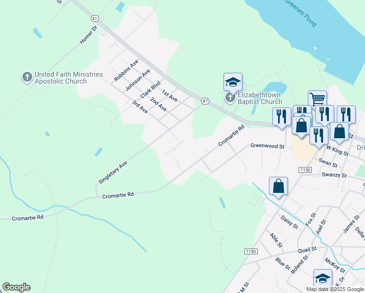 map of restaurants, bars, coffee shops, grocery stores, and more near 321 Hayfield Street in Elizabethtown