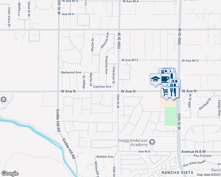 map of restaurants, bars, coffee shops, grocery stores, and more near 5534 Cypress Avenue in Palmdale