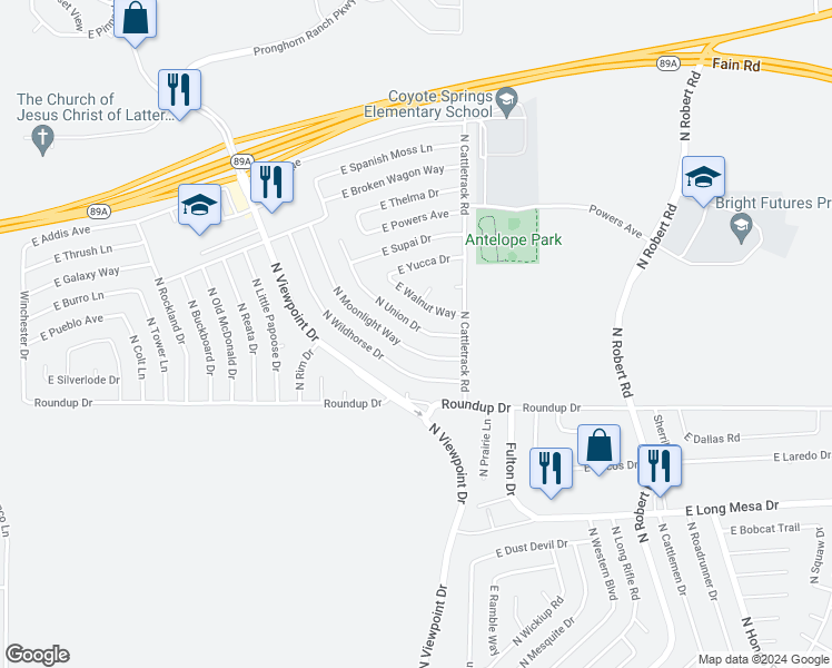 map of restaurants, bars, coffee shops, grocery stores, and more near 6188 North Union Drive in Prescott Valley