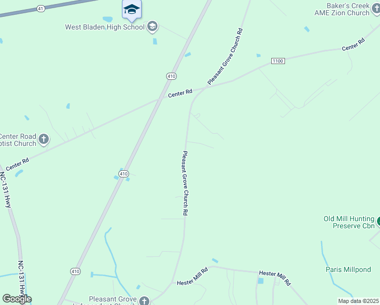 map of restaurants, bars, coffee shops, grocery stores, and more near Pleasant Grove Church Road in Bladen County