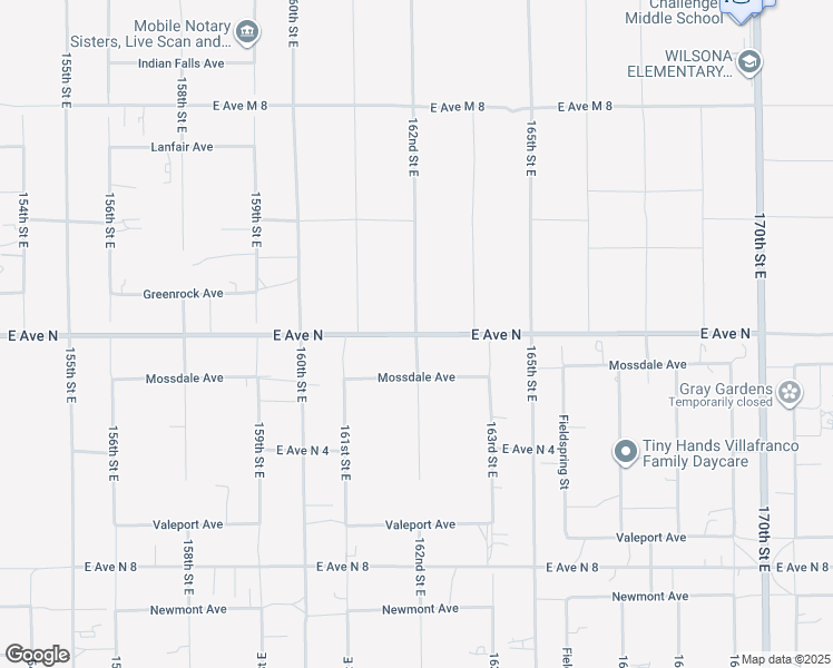 map of restaurants, bars, coffee shops, grocery stores, and more near 162nd Street East in Lancaster
