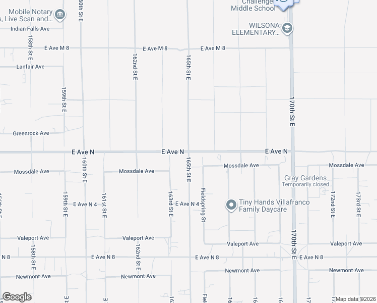 map of restaurants, bars, coffee shops, grocery stores, and more near 165th Street East in Lancaster