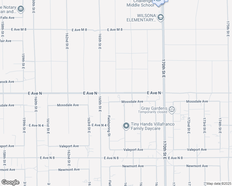 map of restaurants, bars, coffee shops, grocery stores, and more near 166th Street East in Lancaster