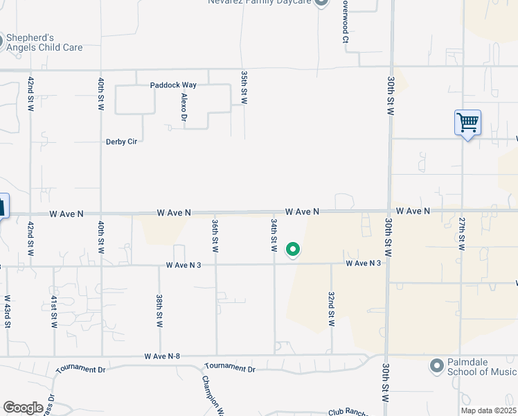 map of restaurants, bars, coffee shops, grocery stores, and more near 35th Street West in Lancaster