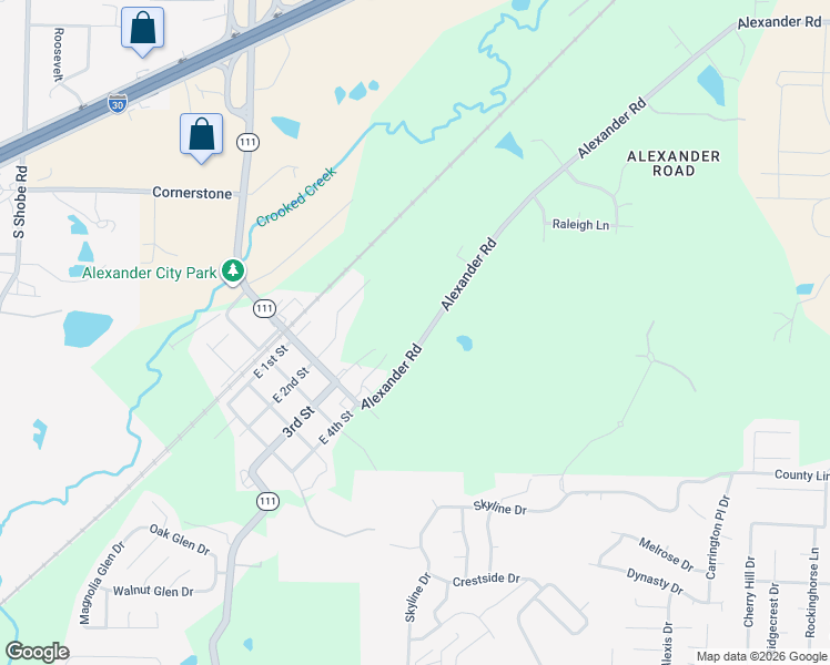 map of restaurants, bars, coffee shops, grocery stores, and more near 14902 Alexander Road in Alexander