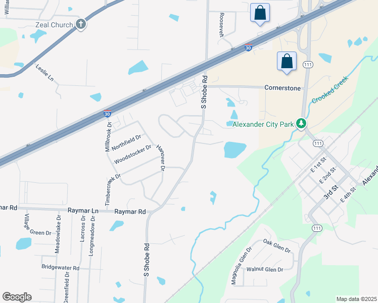 map of restaurants, bars, coffee shops, grocery stores, and more near 4201 South Shobe Road in Bryant
