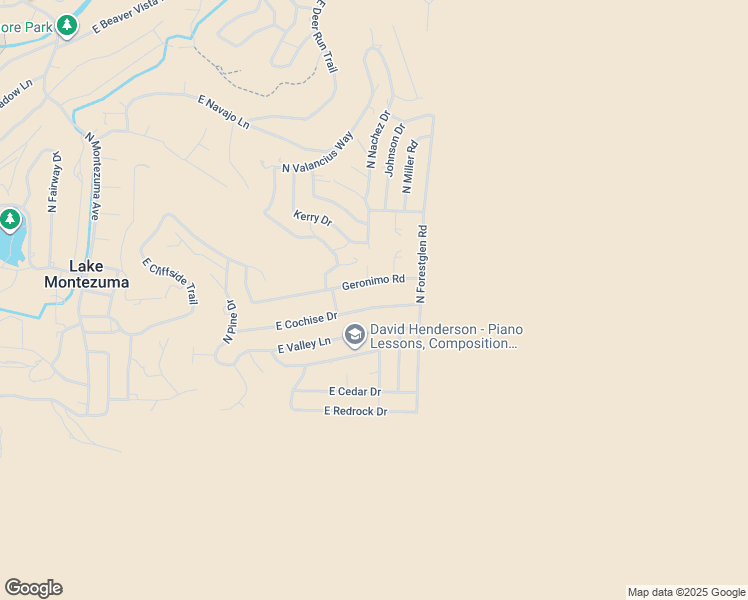 map of restaurants, bars, coffee shops, grocery stores, and more near 4915 East Geronimo Road in Lake Montezuma